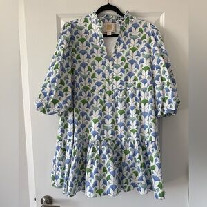 Emily McCarthy Frankie Dress Blue & Green Trellis Print - L